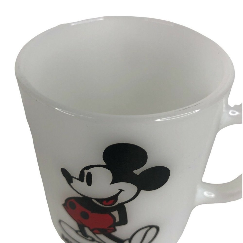 Walt Disney Mickey Mouse Pedestal Mug Milk Glass USA 8 OZ Coffee Cup Vintage - Picture 6 of 7